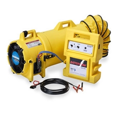 8" Blower/Exhauster, 12V DC Battery Pak w/ built-in Charger, Quick-Couple Canister w/15